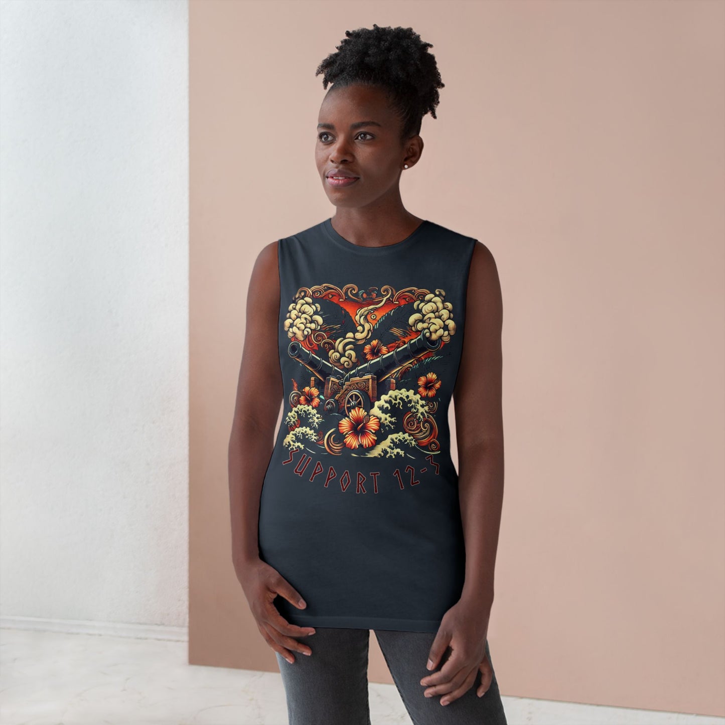 Support 12-3 Floral Skull Tank Top