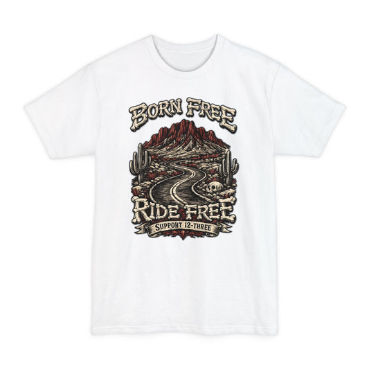 Born Free Ride Free Motorcycle T-Shirt — Desert Road Vintage Biker Tee(Beefy Sizes)