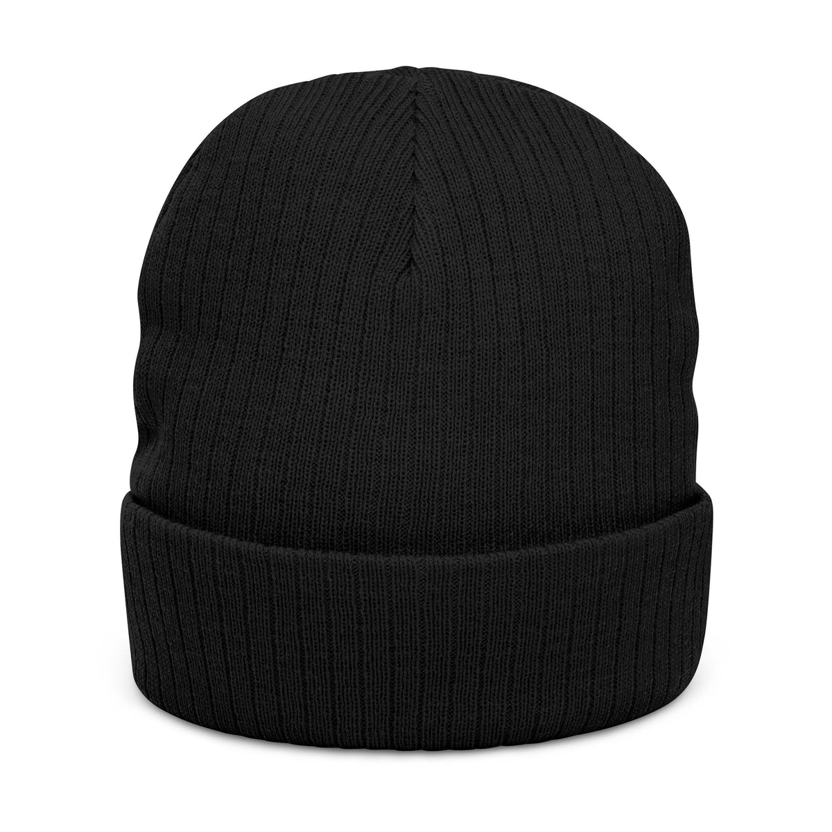 Embroidered Ribbed Beanie — '12-8' Pink Script Cuffed Knit Hat