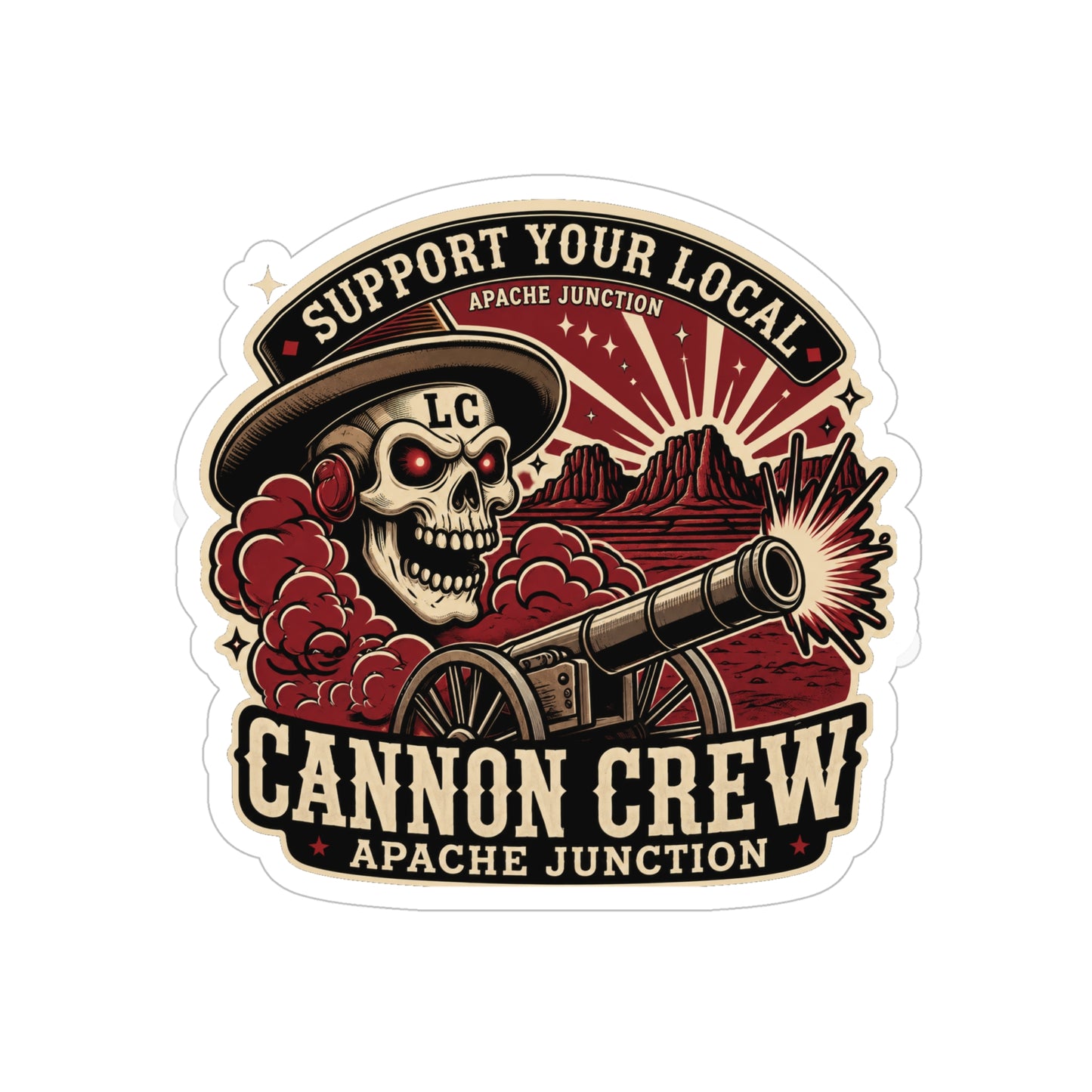Cannon Crew Die-Cut Outdoor Sticker — "Support Your Local" Skull & Cannon Design
