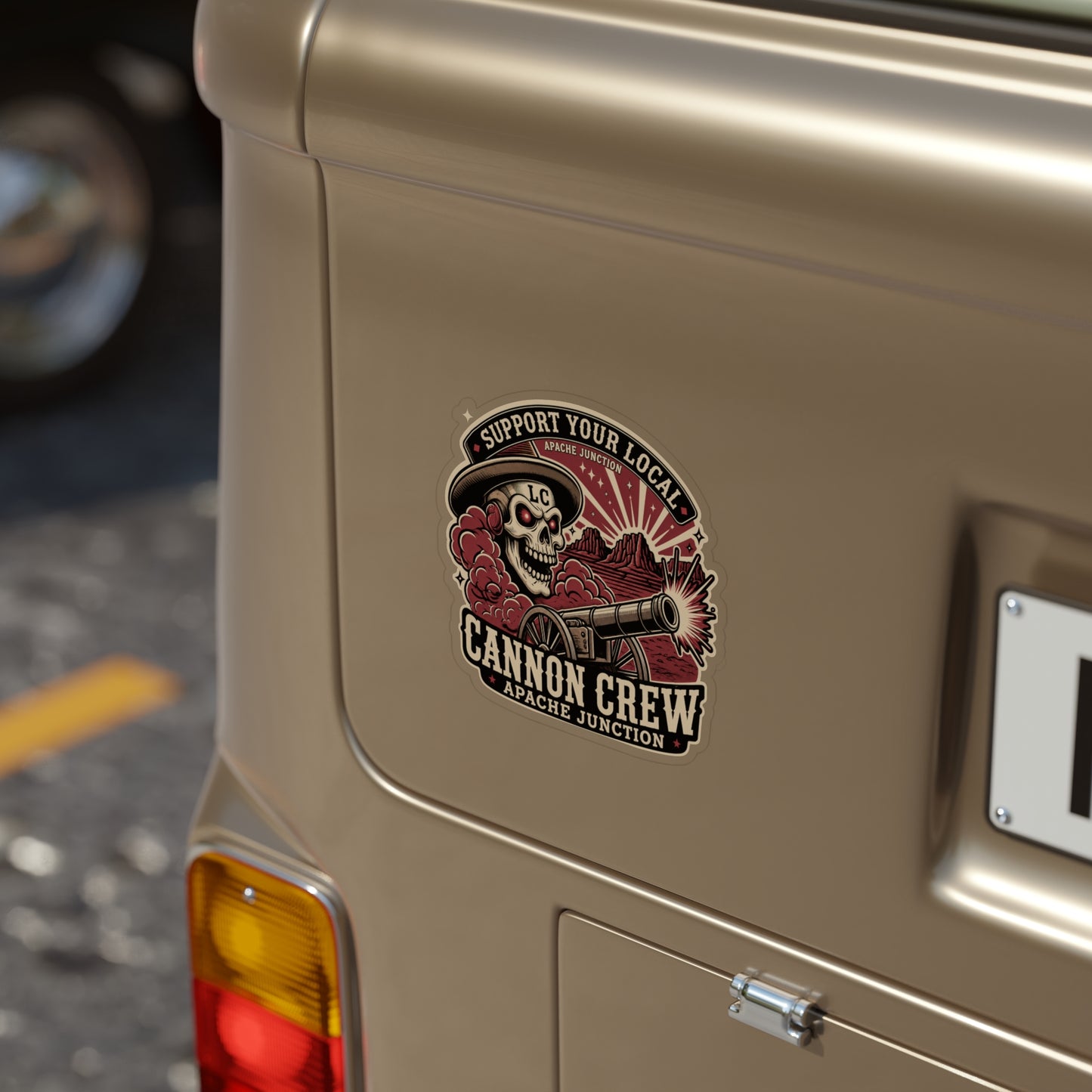 Cannon Crew Die-Cut Outdoor Sticker — "Support Your Local" Skull & Cannon Design