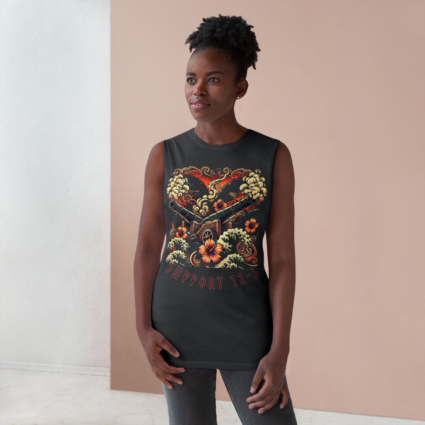 Support 12-3 Floral Skull Tank Top