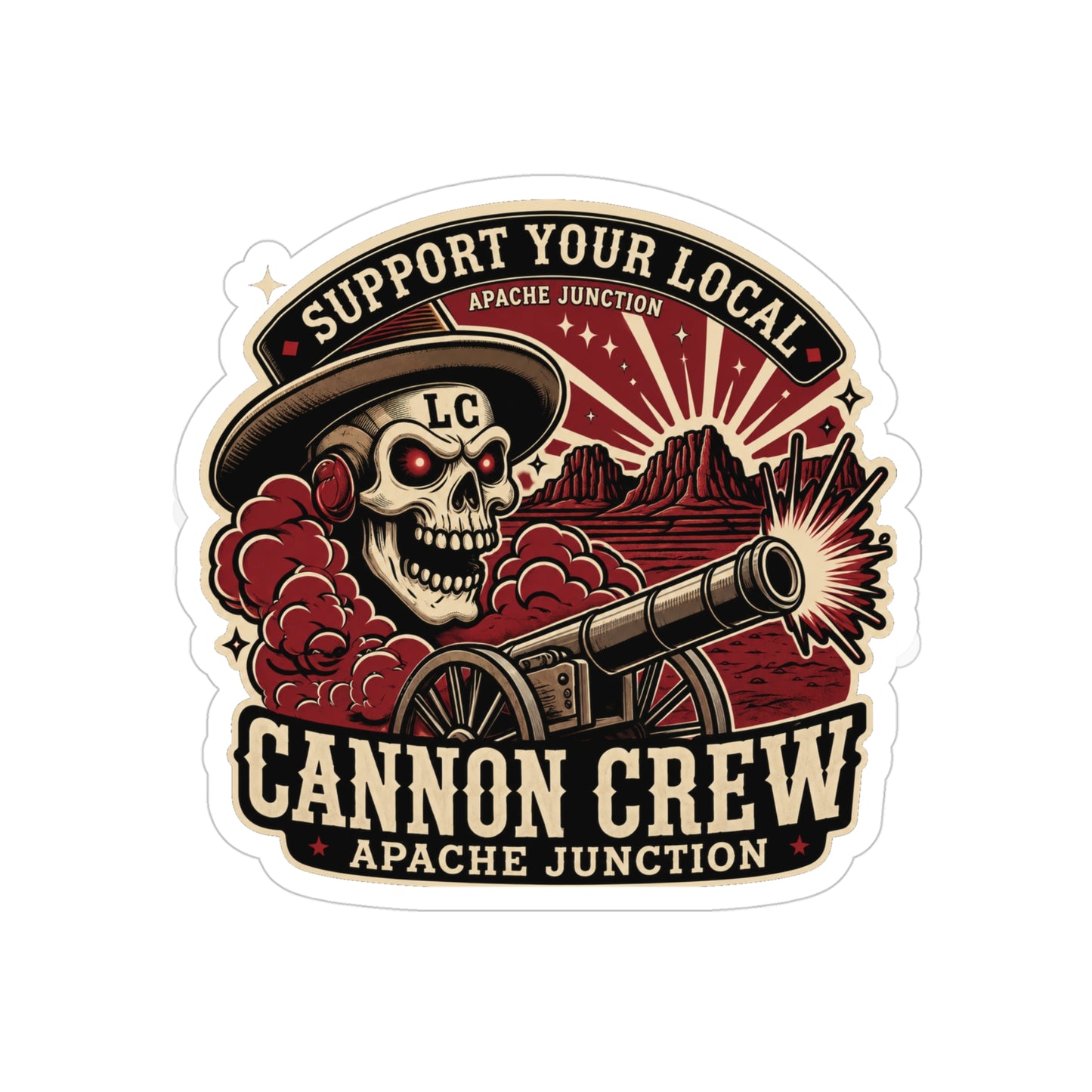 Cannon Crew Die-Cut Outdoor Sticker — "Support Your Local" Skull & Cannon Design