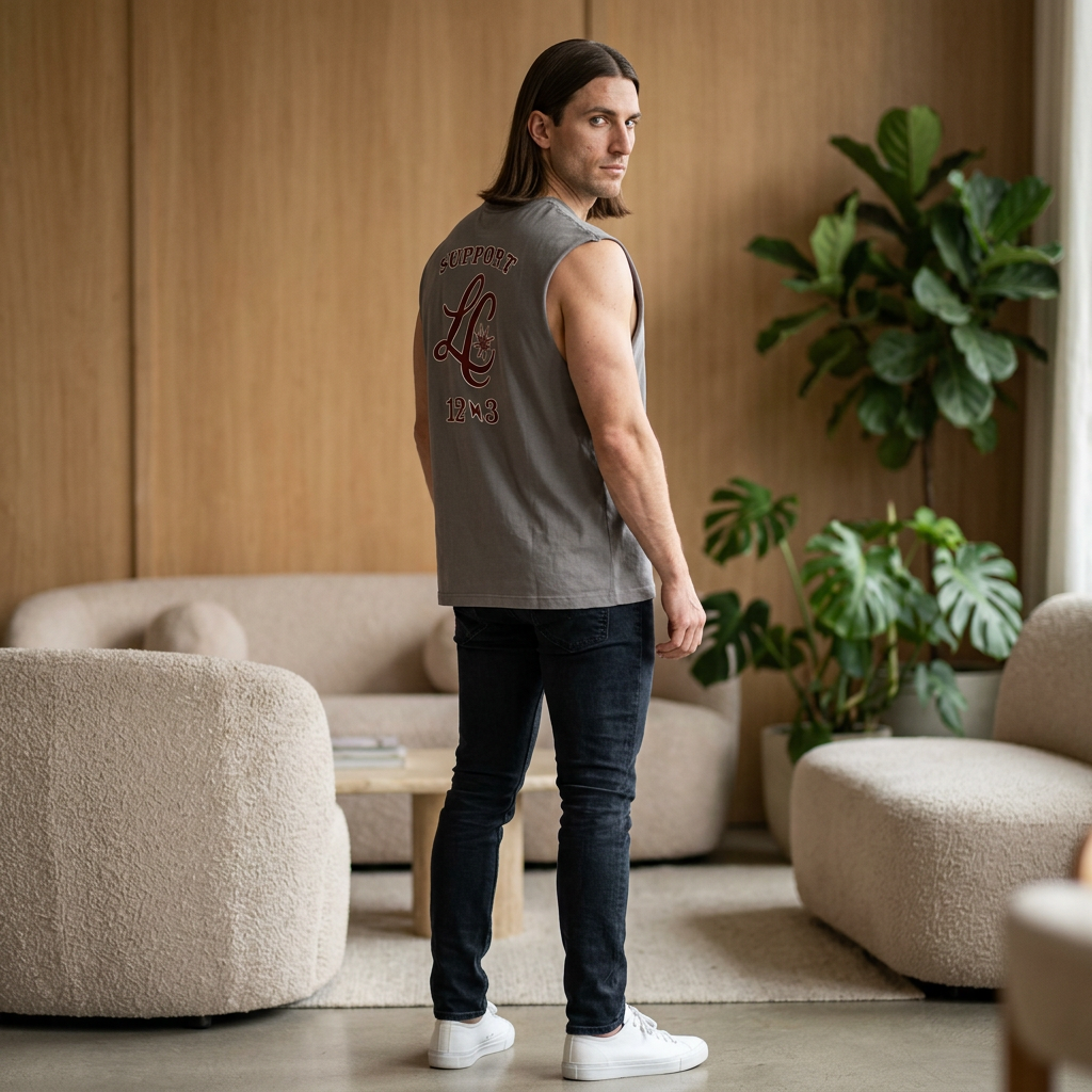 Tank Top — 'Support LC 12•3' Faded Charcoal Sleeveless Tee