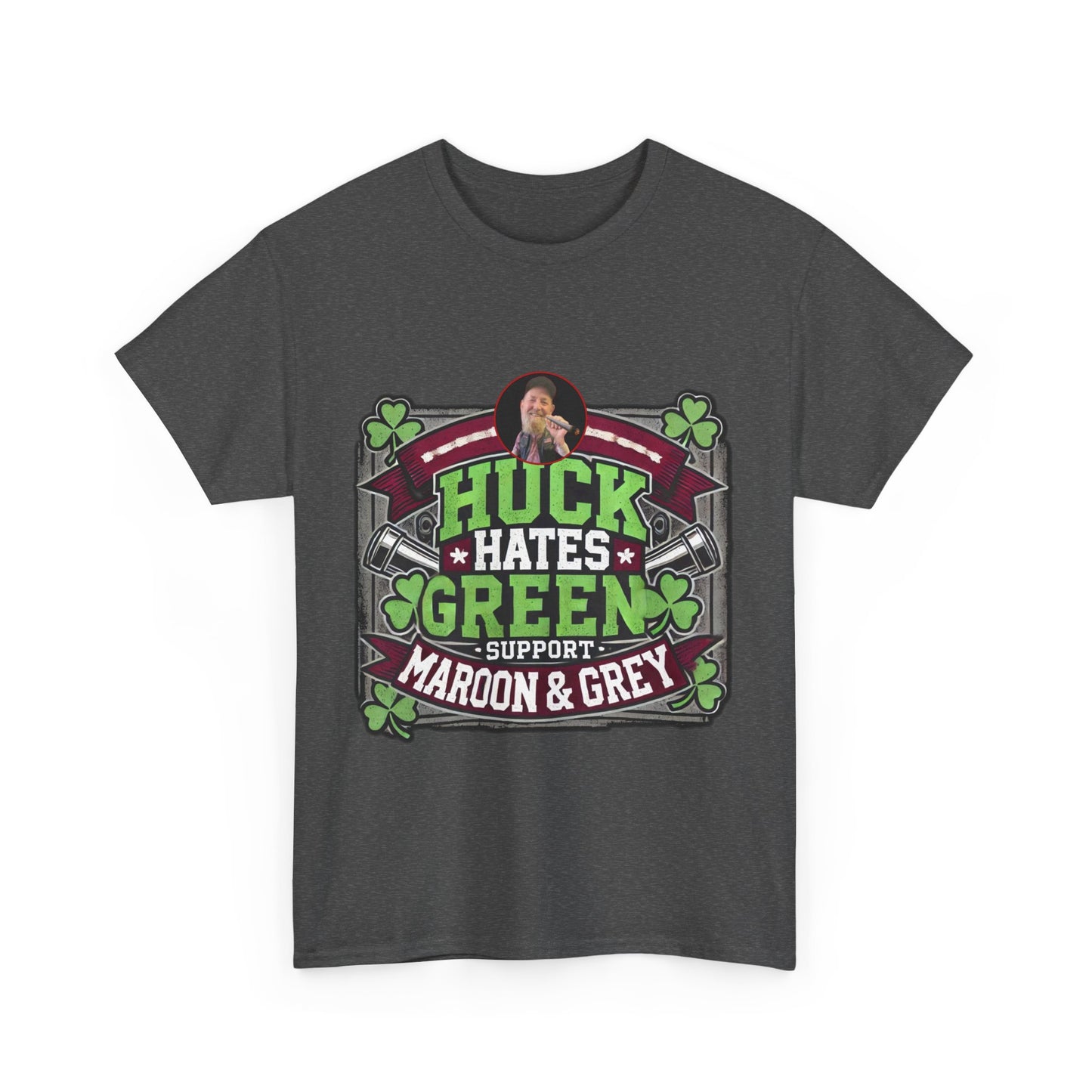 Unisex Heavy Cotton Tee - "Huck Hates Green" - St. Patrick's Day special