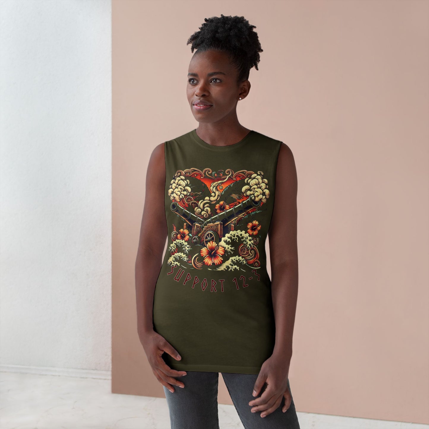 Support 12-3 Floral Skull Tank Top
