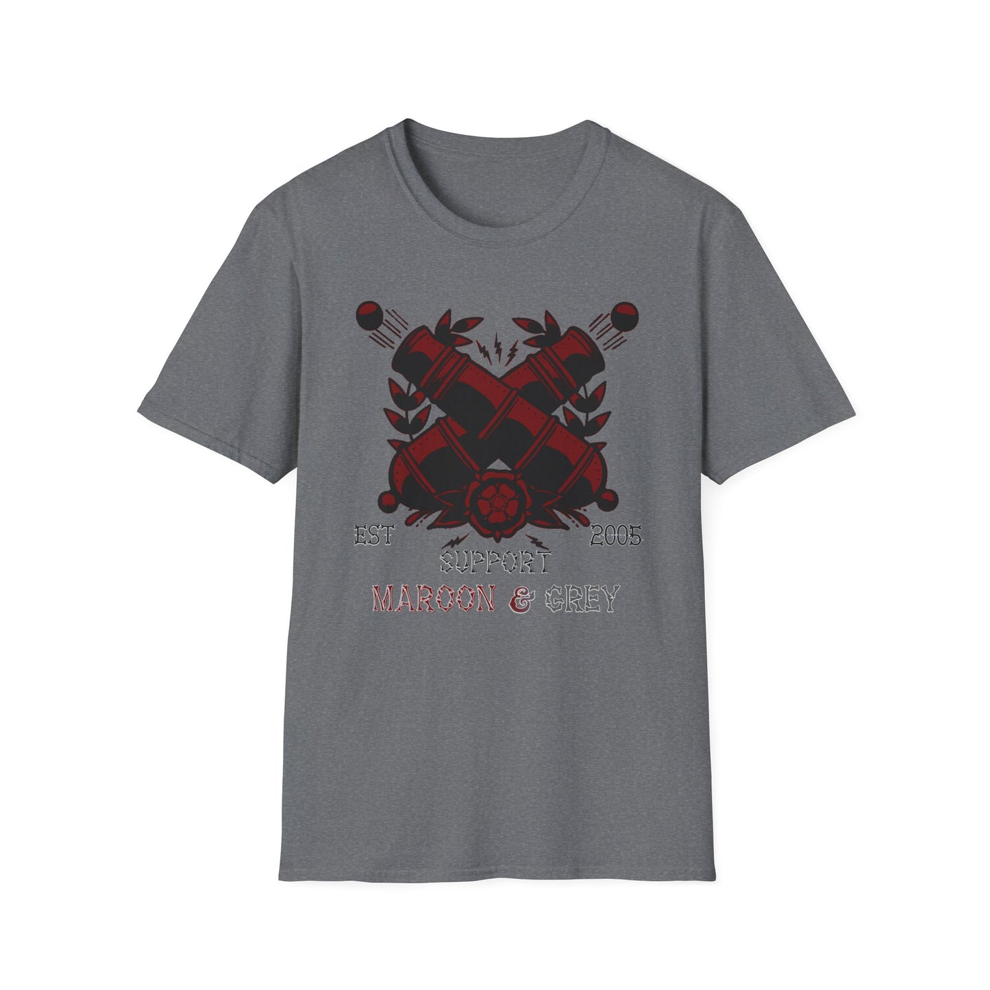 Maroon and Grey Soft T-Shirt - Support Design