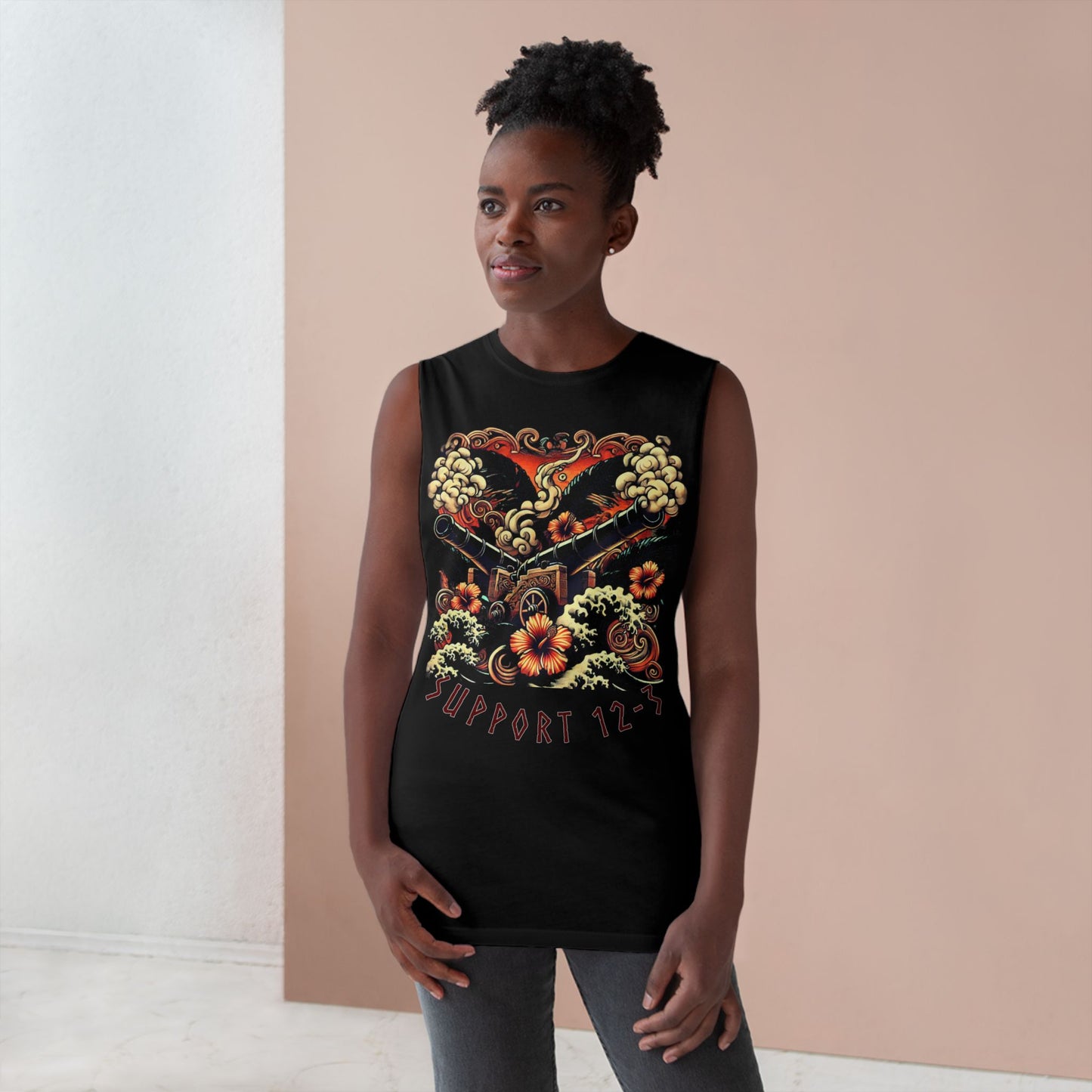 Support 12-3 Floral Skull Tank Top