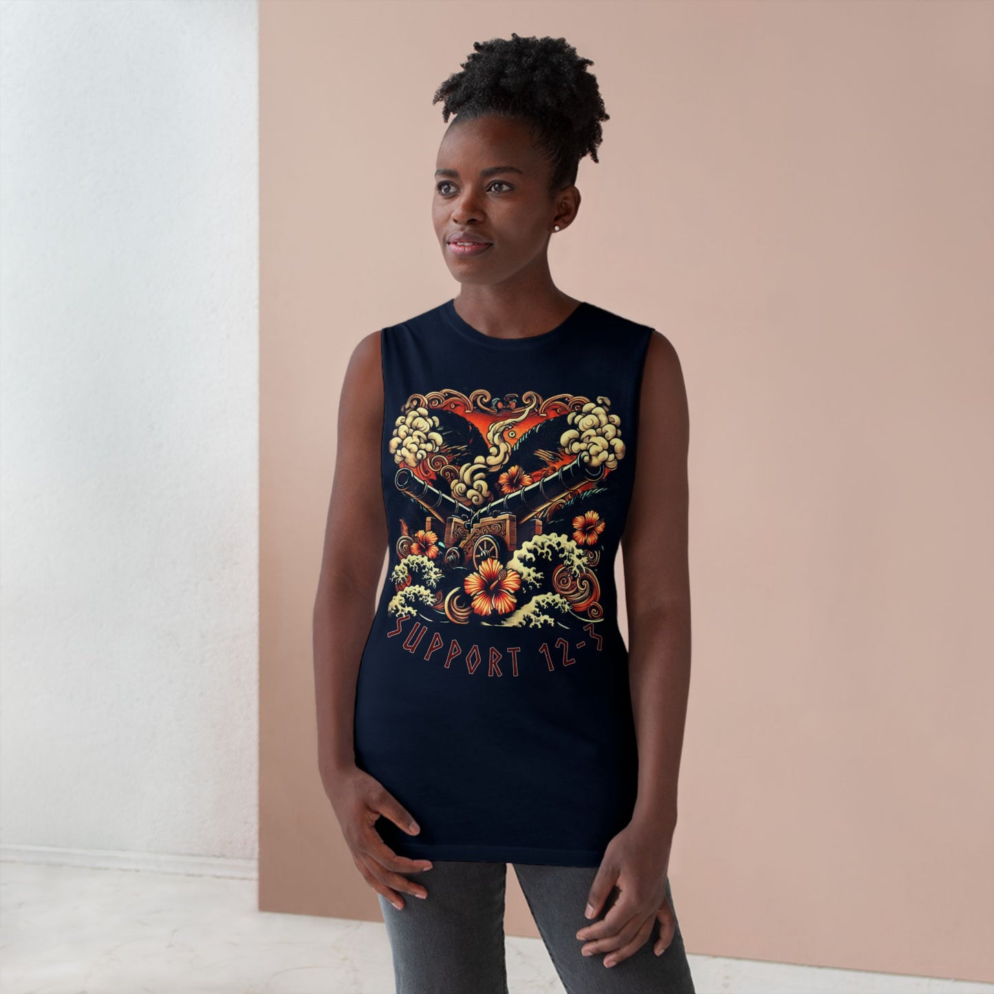 Support 12-3 Floral Skull Tank Top